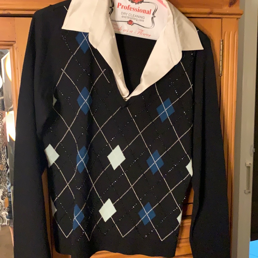 Inc black beaded argyle lightweight silk blend sweater M.  Great for holidays.